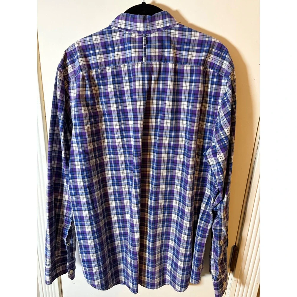 Banana Republic Soft Wash Plaid Button Down Shirt Mens XL Purple Long Sleeve